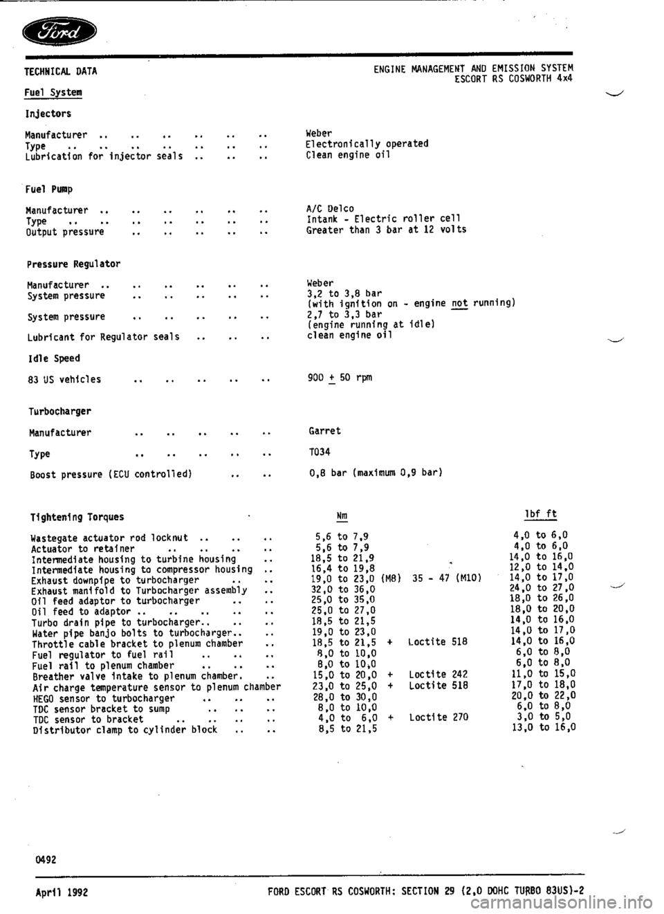 FORD ESCORT RS COSWORTH 1994 1.G Workshop Manual 