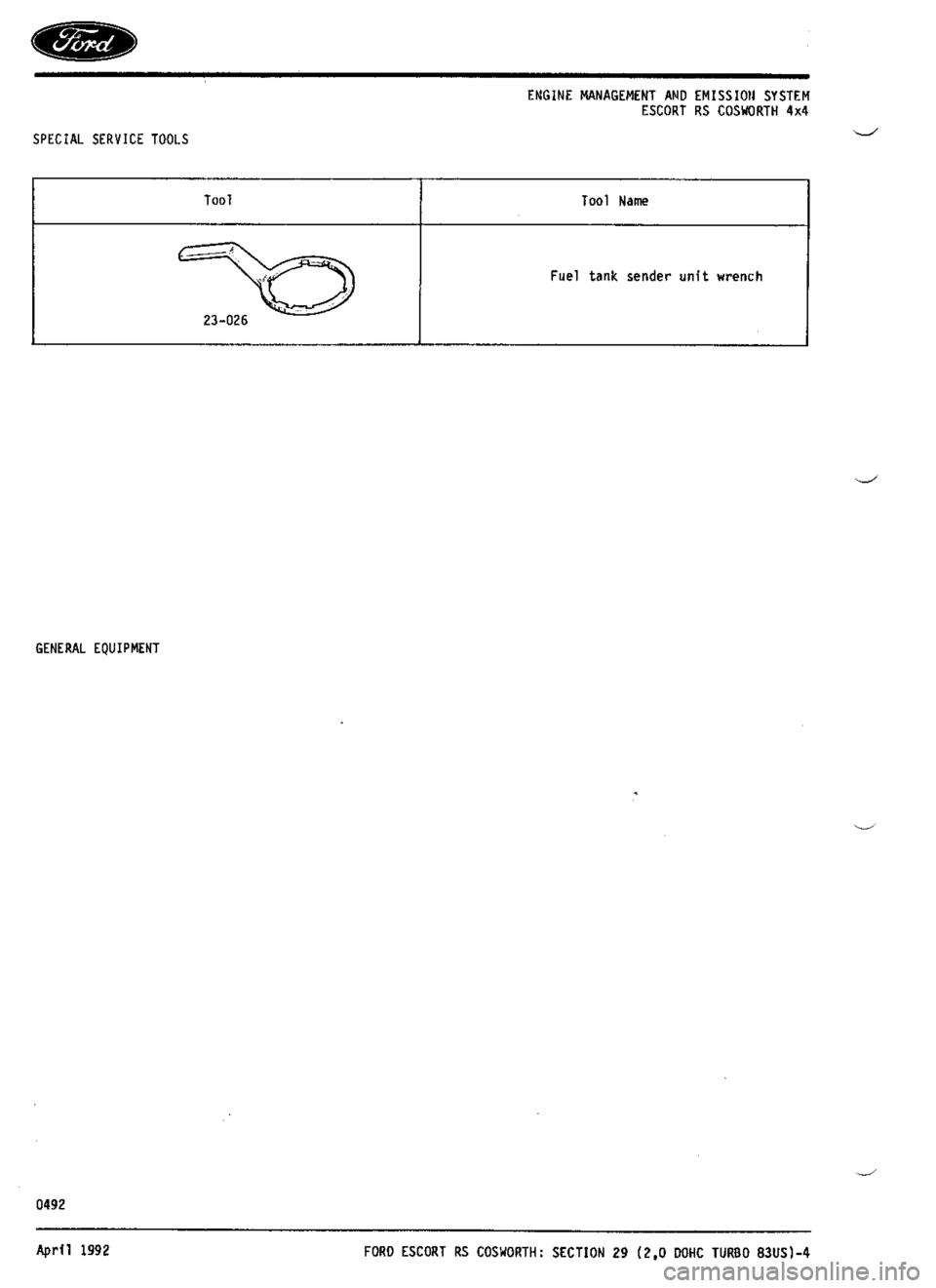 FORD ESCORT RS COSWORTH 1994 1.G Workshop Manual 