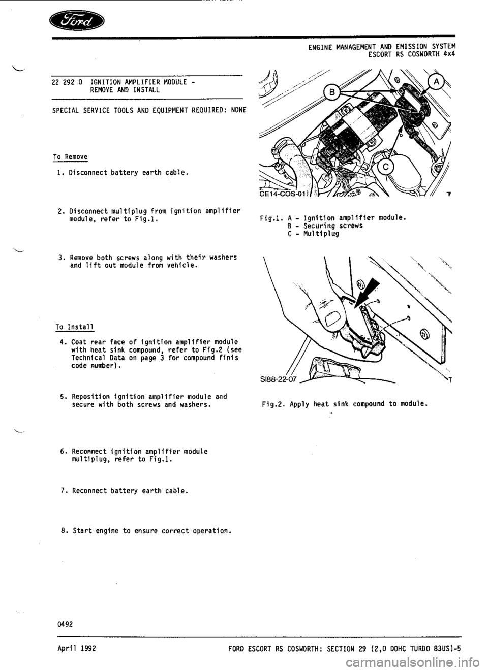 FORD ESCORT RS COSWORTH 1994 1.G Workshop Manual 