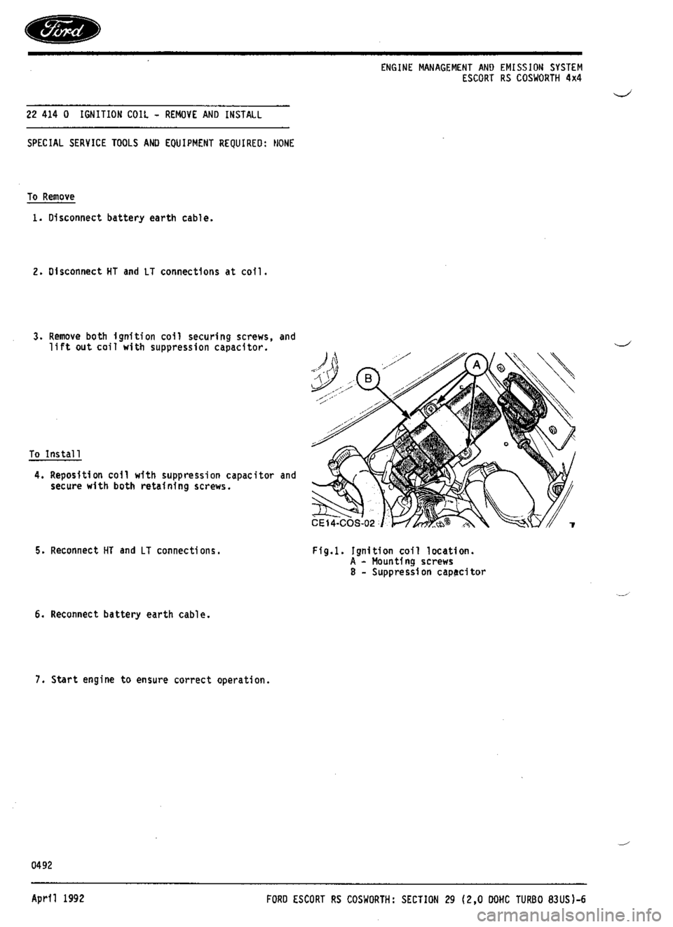 FORD ESCORT RS COSWORTH 1994 1.G Workshop Manual 