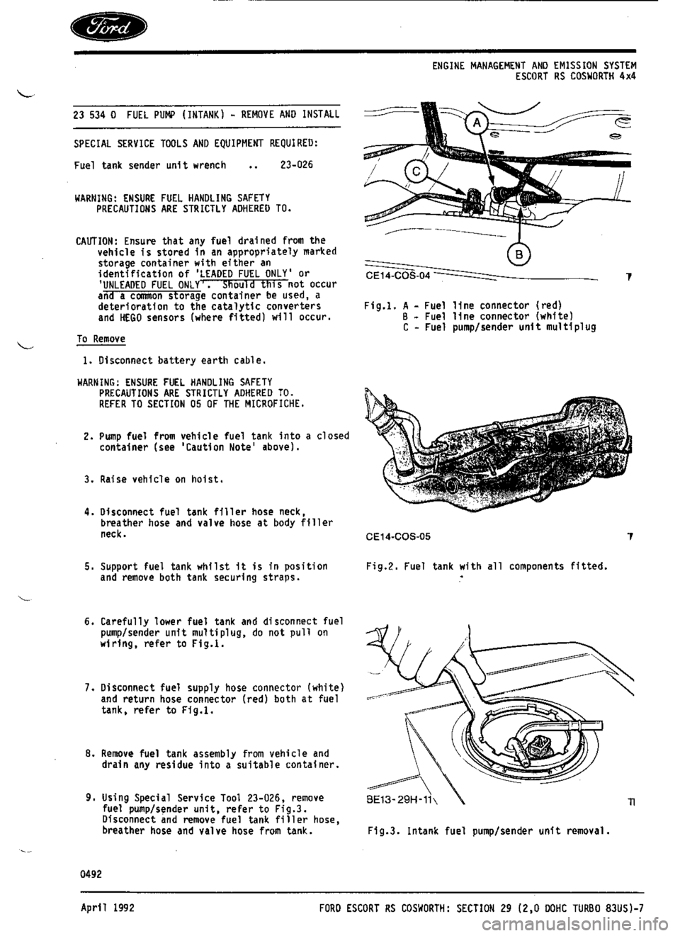 FORD ESCORT RS COSWORTH 1994 1.G Workshop Manual 
