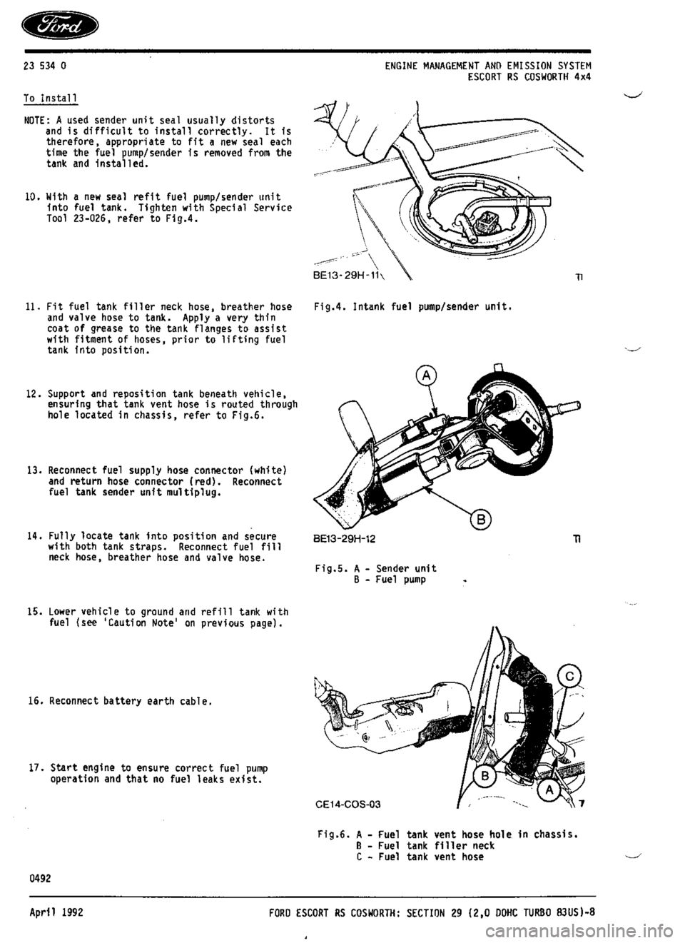 FORD ESCORT RS COSWORTH 1994 1.G Workshop Manual 