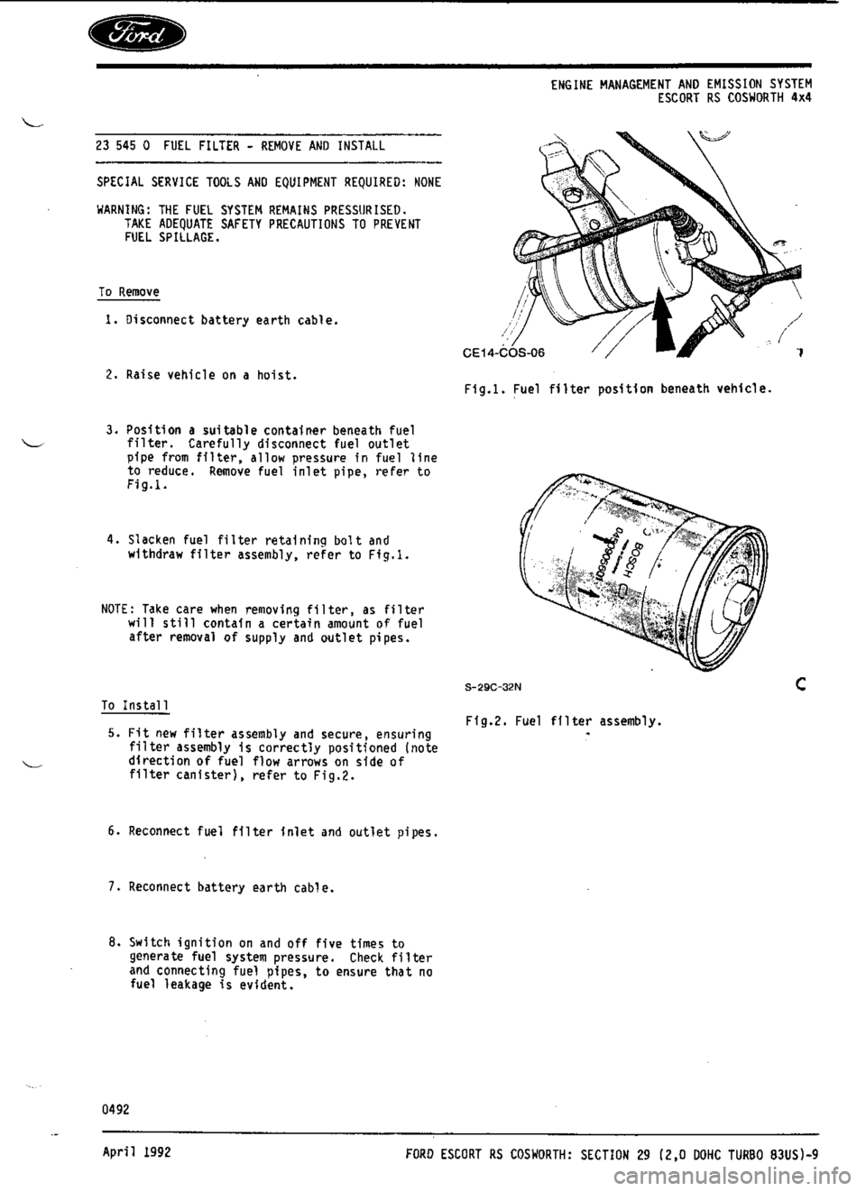 FORD ESCORT RS COSWORTH 1994 1.G Workshop Manual 