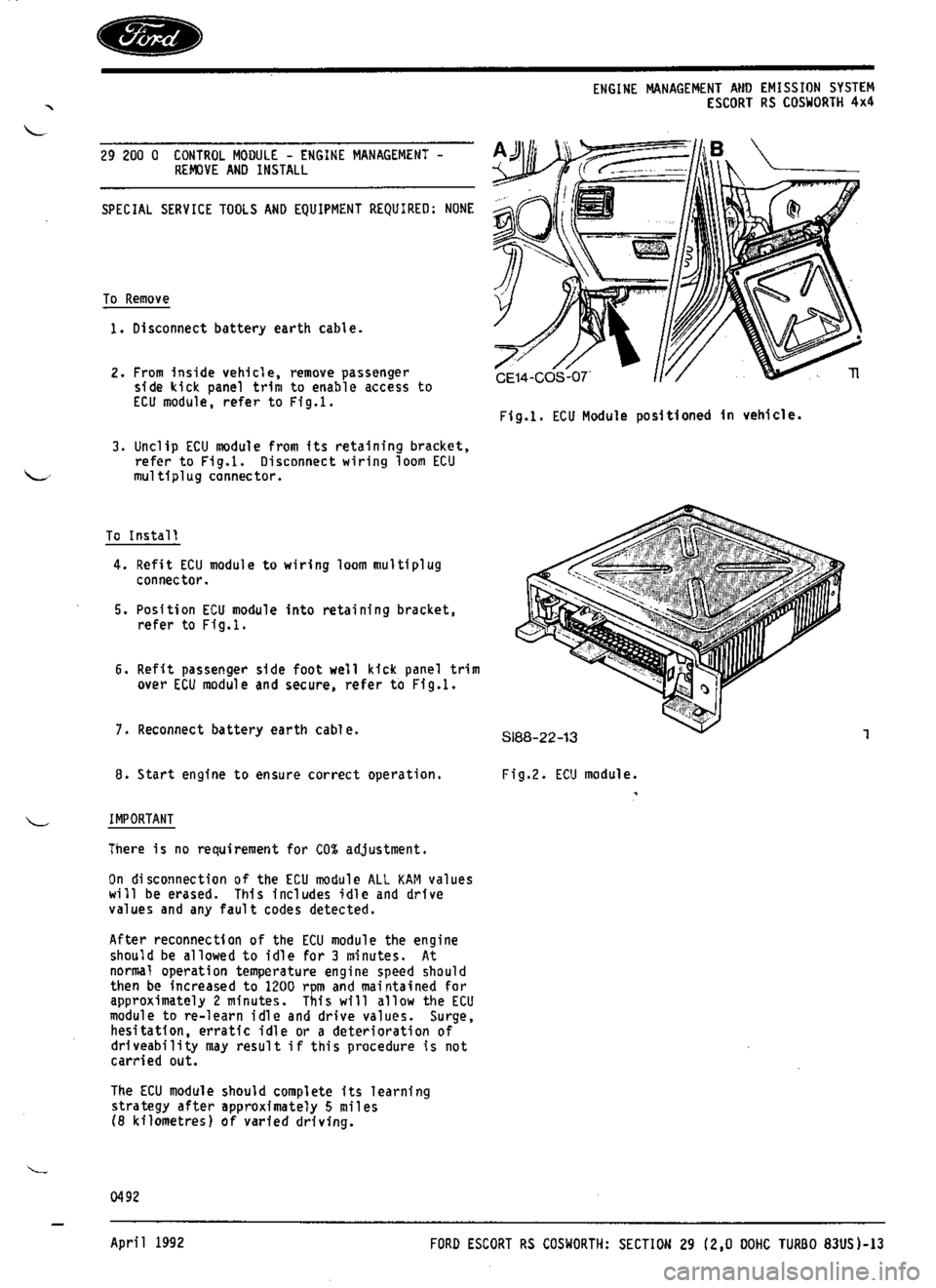 FORD ESCORT RS COSWORTH 1994 1.G Workshop Manual 