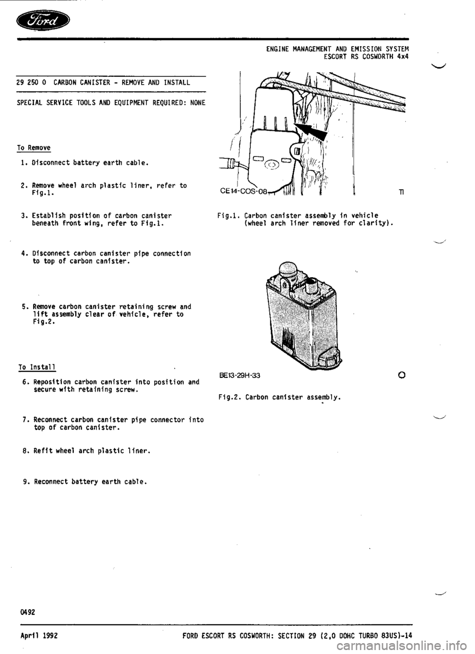 FORD ESCORT RS COSWORTH 1994 1.G Workshop Manual 