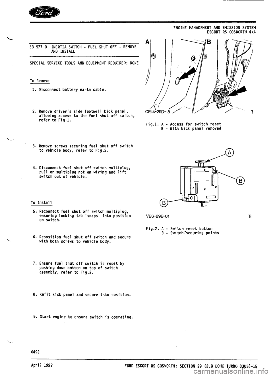 FORD ESCORT RS COSWORTH 1994 1.G Workshop Manual 