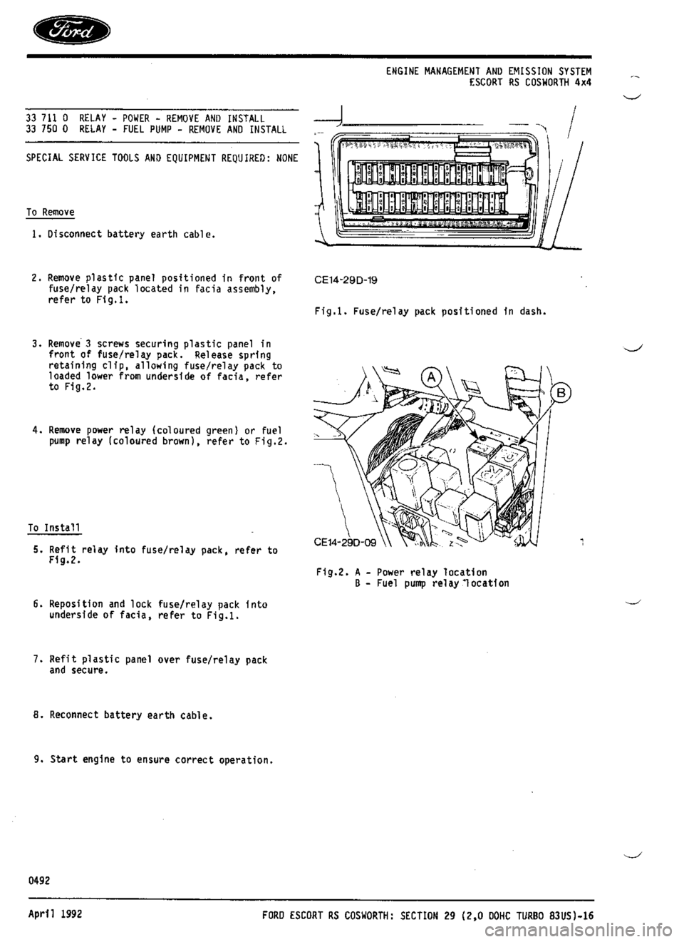 FORD ESCORT RS COSWORTH 1994 1.G Workshop Manual 