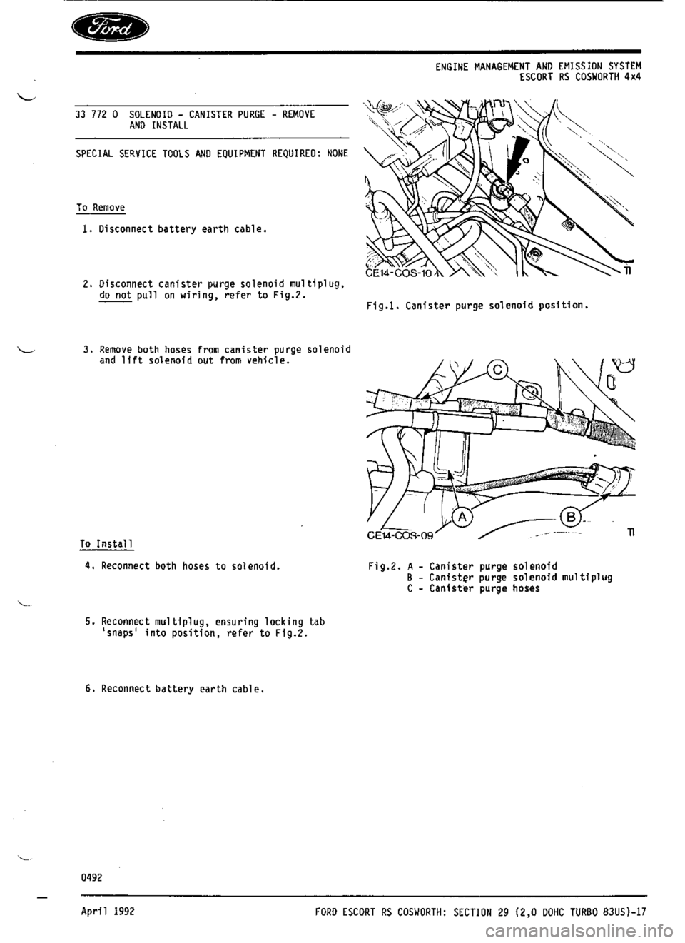 FORD ESCORT RS COSWORTH 1994 1.G Workshop Manual 