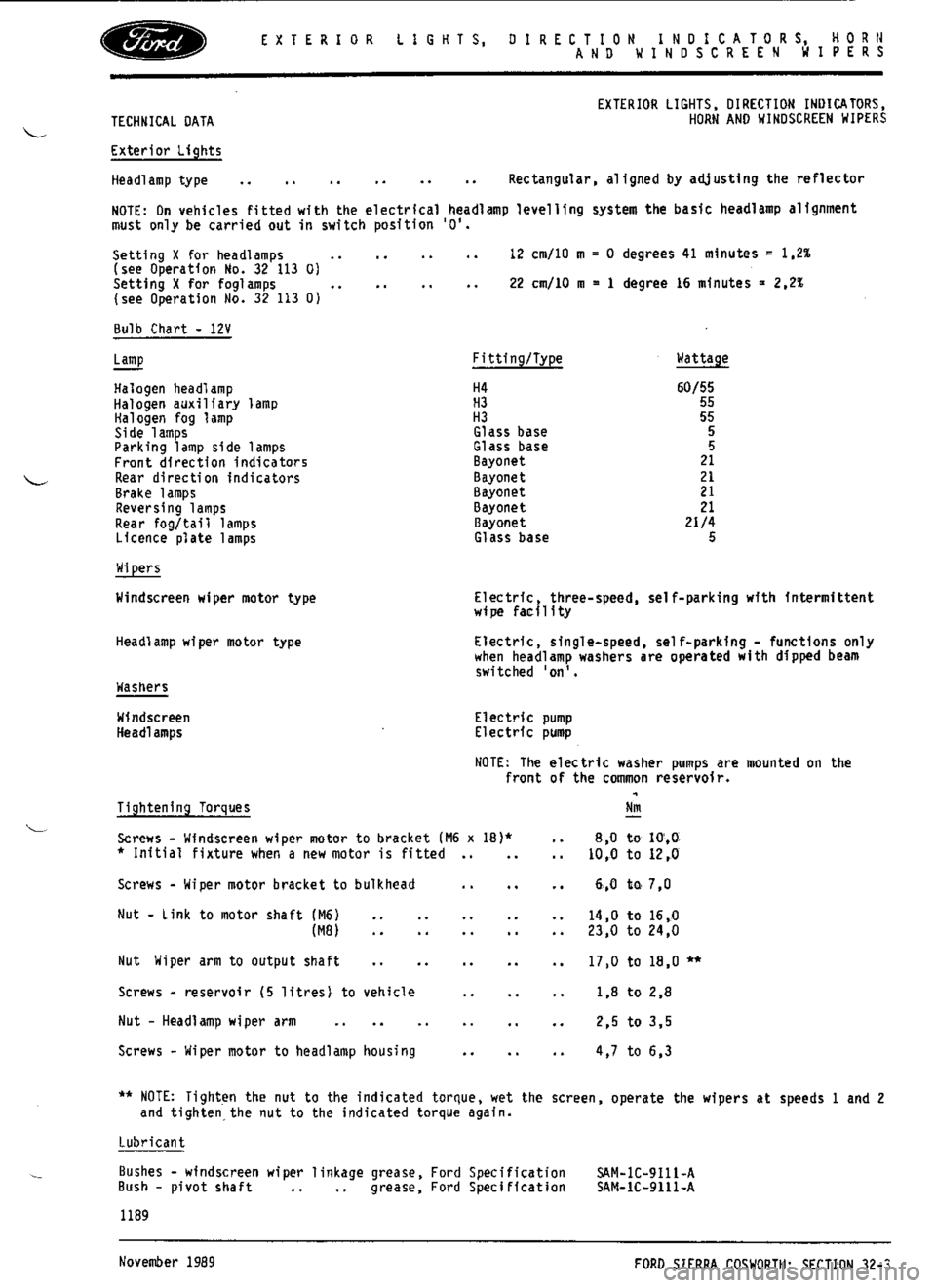 FORD ESCORT RS COSWORTH 1994 1.G Workshop Manual 