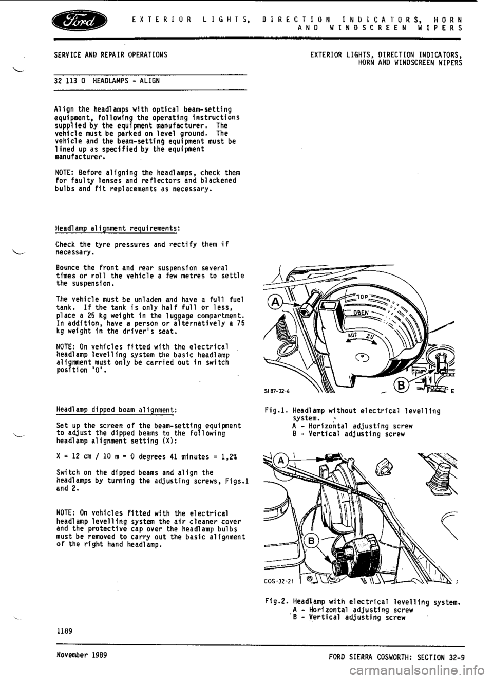 FORD ESCORT RS COSWORTH 1994 1.G Workshop Manual 
