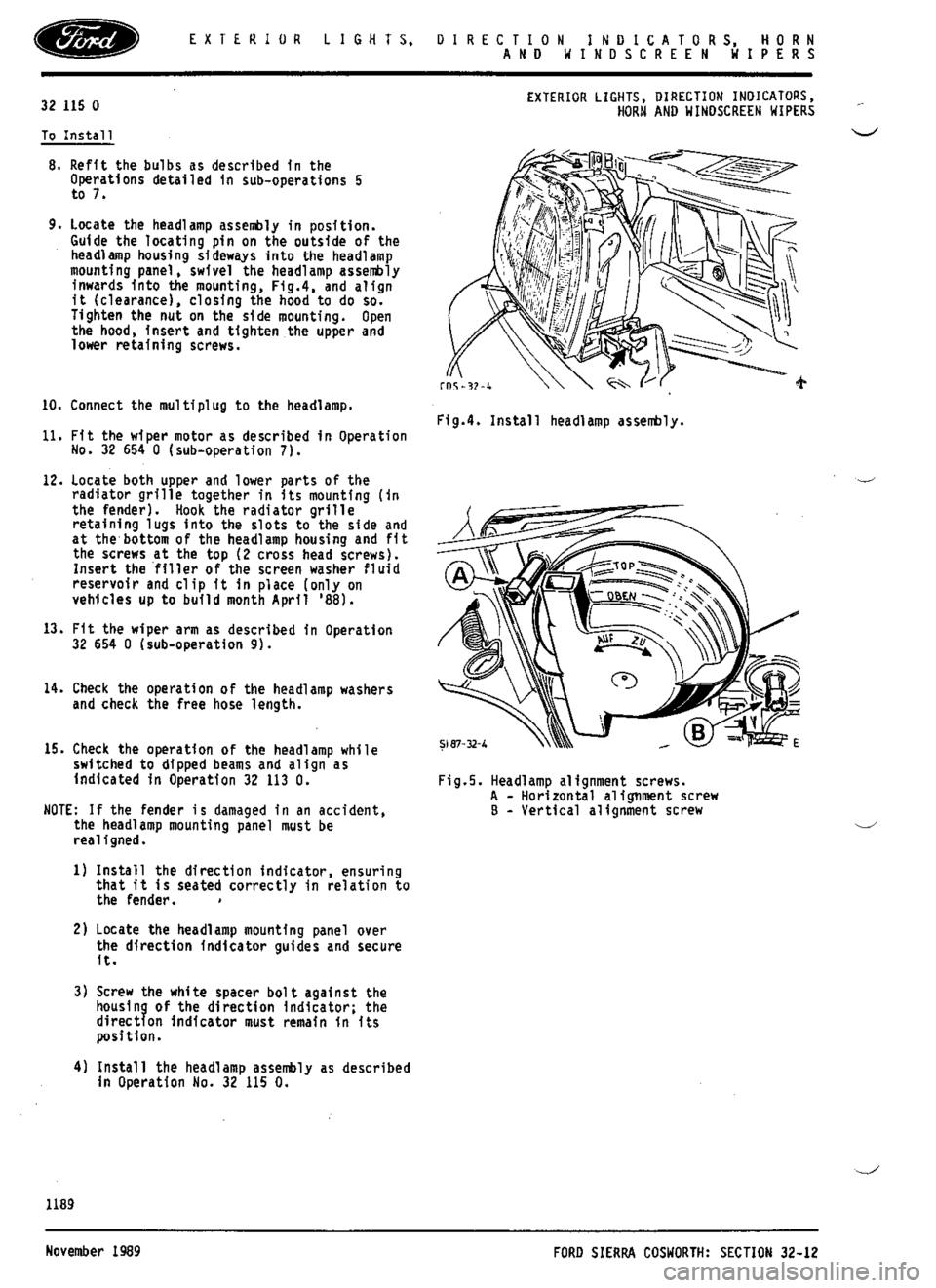 FORD ESCORT RS COSWORTH 1994 1.G Workshop Manual 