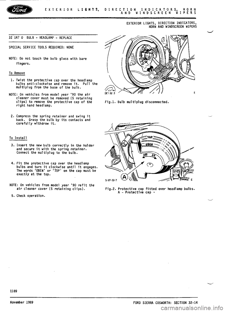 FORD ESCORT RS COSWORTH 1994 1.G Workshop Manual 