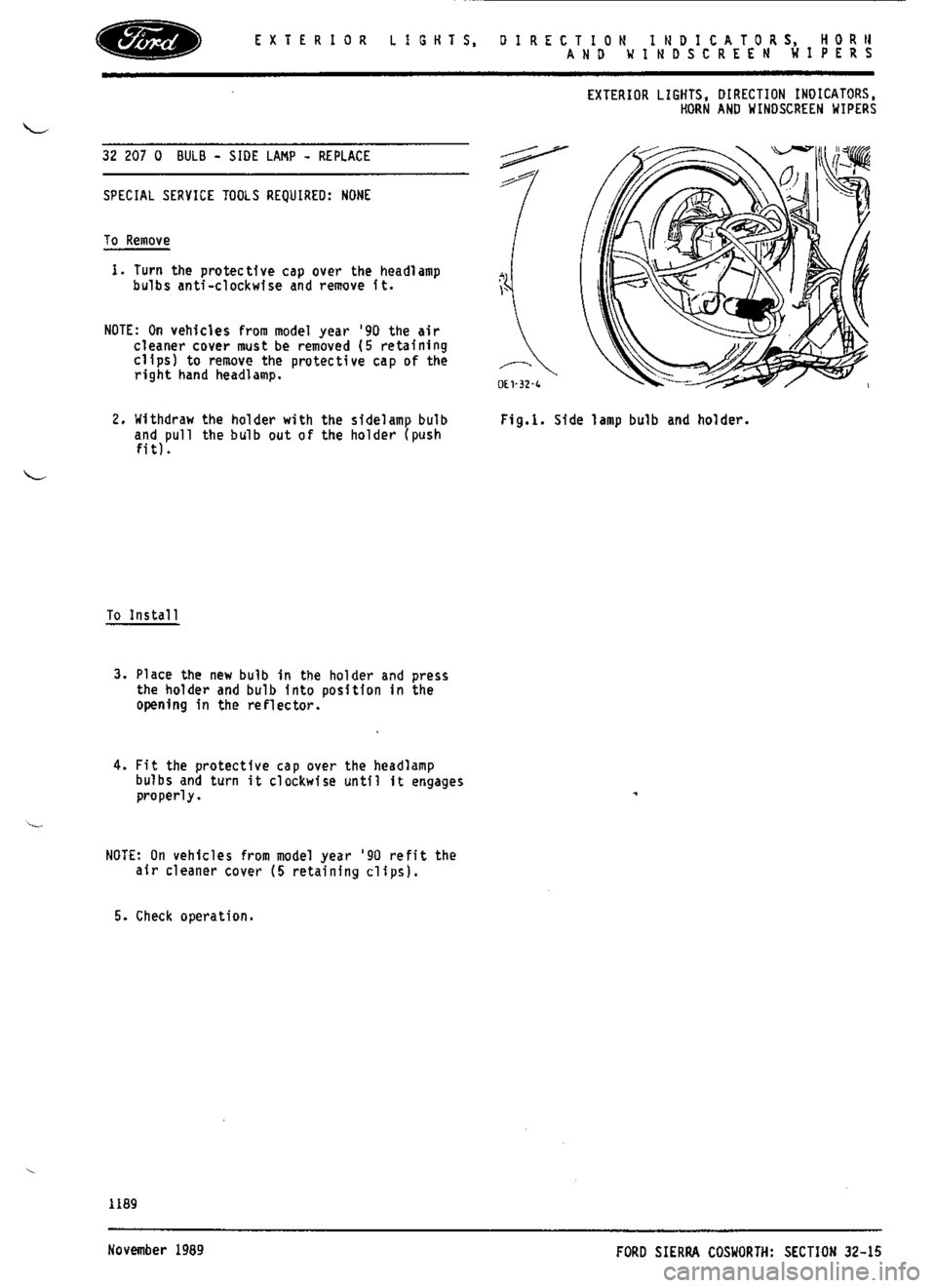 FORD ESCORT RS COSWORTH 1994 1.G Workshop Manual 