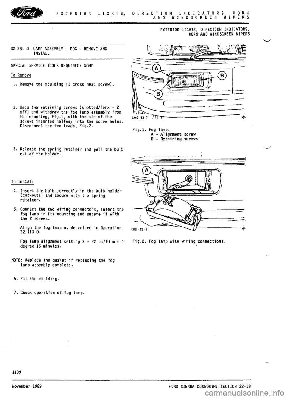 FORD ESCORT RS COSWORTH 1994 1.G Workshop Manual 