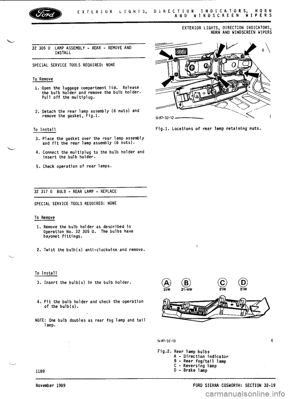 FORD ESCORT RS COSWORTH 1994 1.G Workshop Manual 