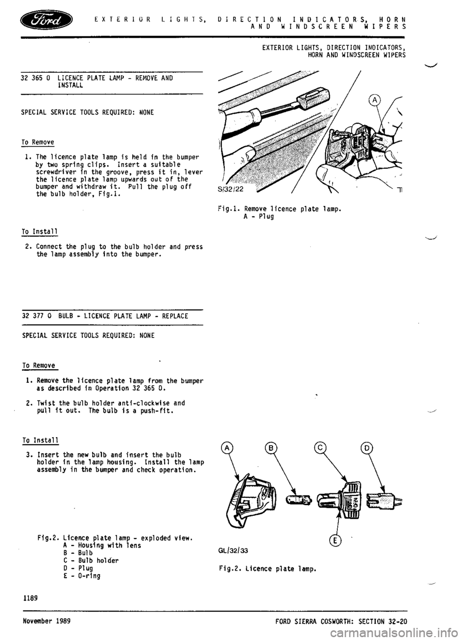 FORD ESCORT RS COSWORTH 1994 1.G Workshop Manual 