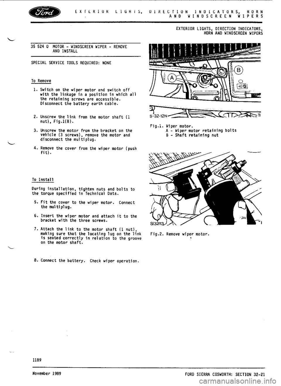 FORD ESCORT RS COSWORTH 1994 1.G Workshop Manual 