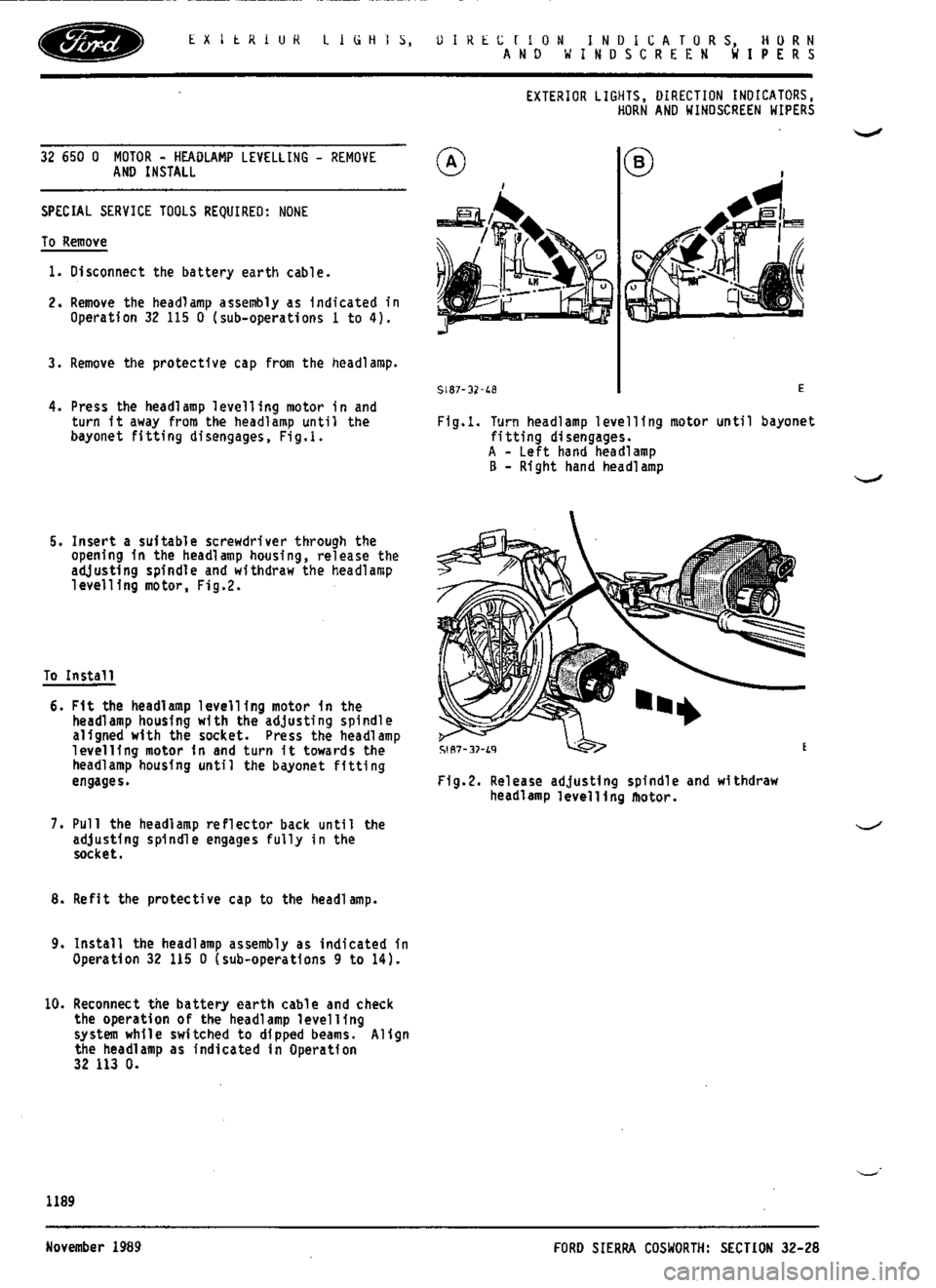 FORD SIERRA RS COSWORTH 1990 1.G Workshop Manual 