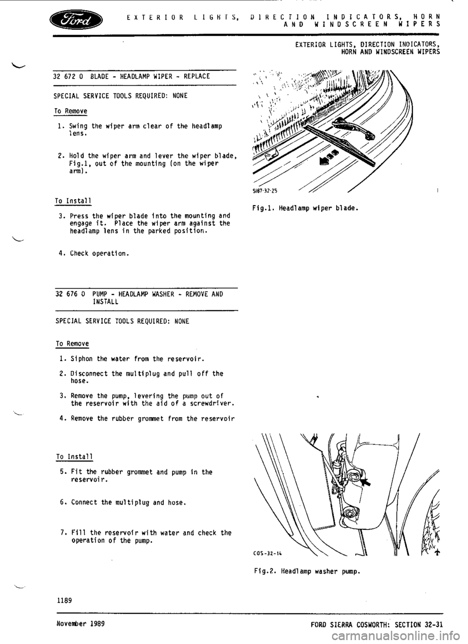 FORD SIERRA RS COSWORTH 1990 1.G Workshop Manual 