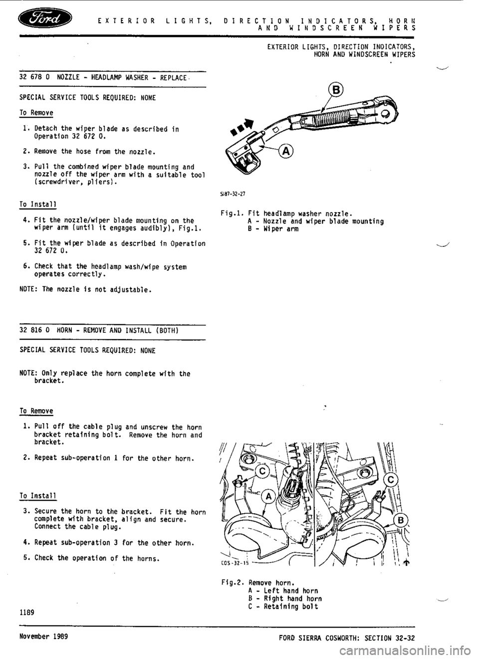 FORD SIERRA RS COSWORTH 1990 1.G Workshop Manual 