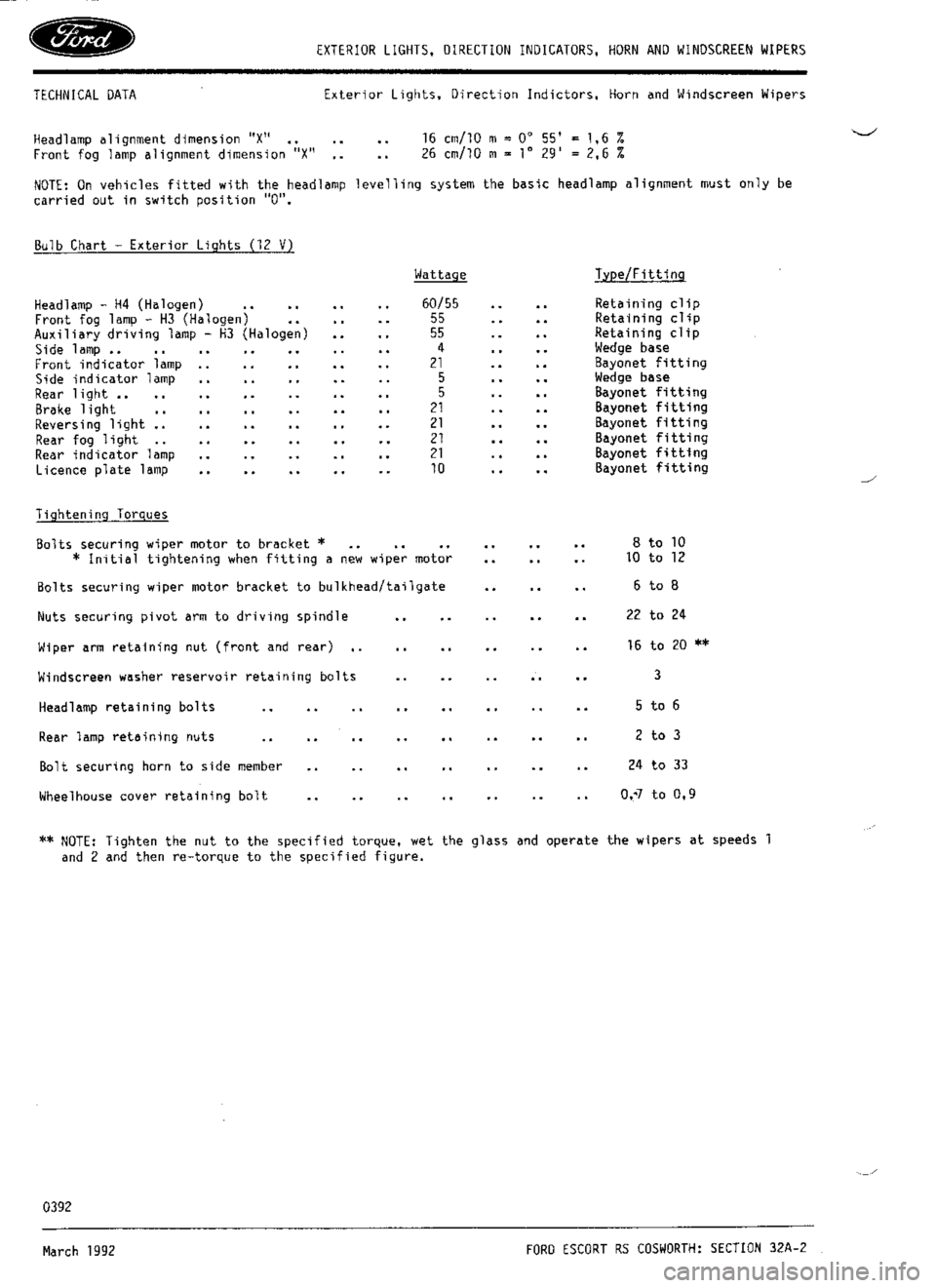 FORD SIERRA RS COSWORTH 1990 1.G Workshop Manual 