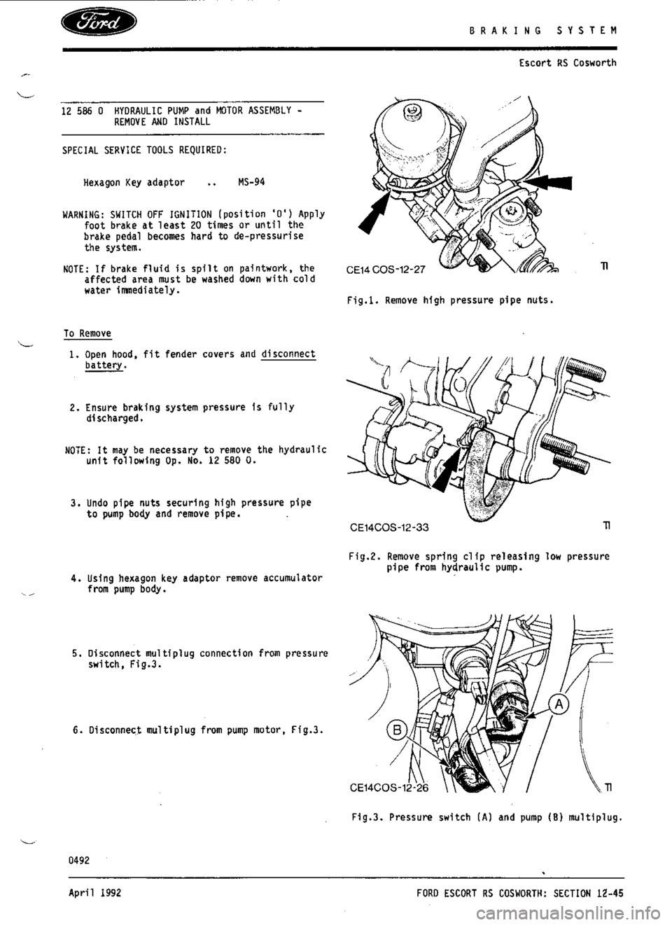 FORD SIERRA RS COSWORTH 1990 1.G Workshop Manual 