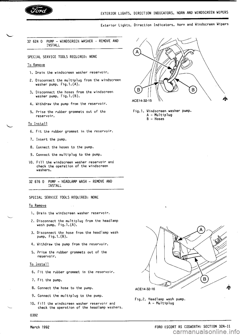 FORD ESCORT RS COSWORTH 1994 1.G Workshop Manual 