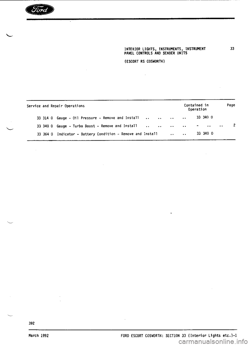 FORD ESCORT RS COSWORTH 1994 1.G Workshop Manual 