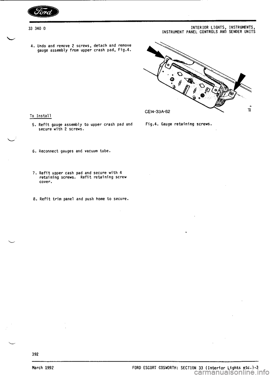 FORD ESCORT RS COSWORTH 1994 1.G Workshop Manual 