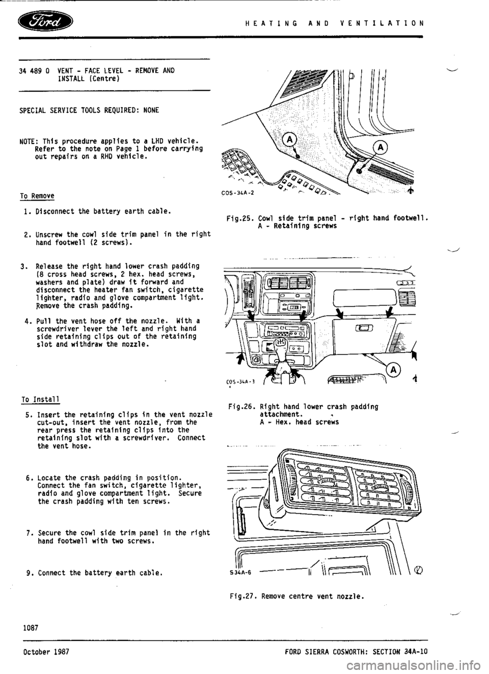 FORD ESCORT RS COSWORTH 1994 1.G Workshop Manual 