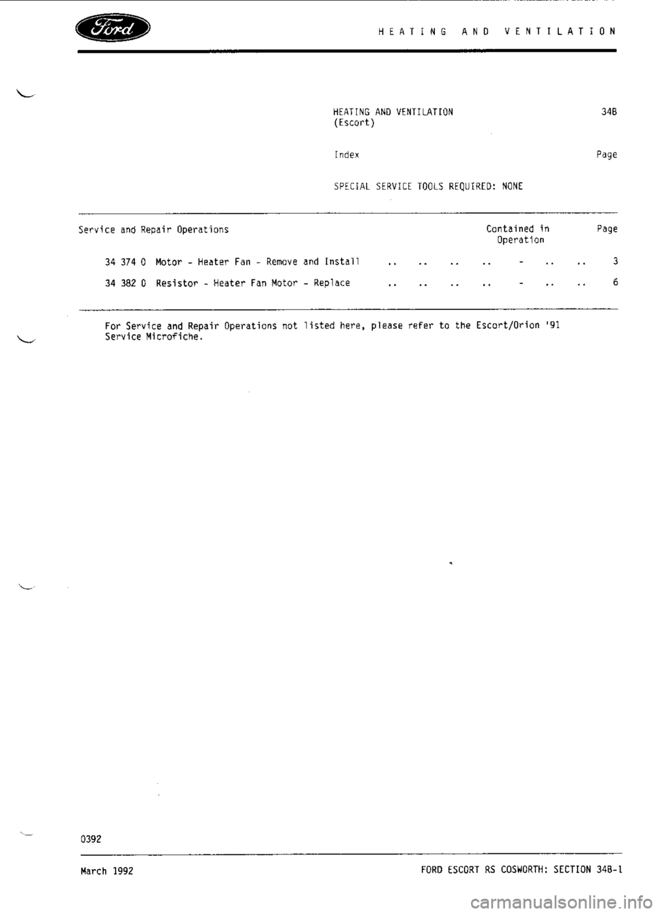 FORD ESCORT RS COSWORTH 1994 1.G Workshop Manual 
