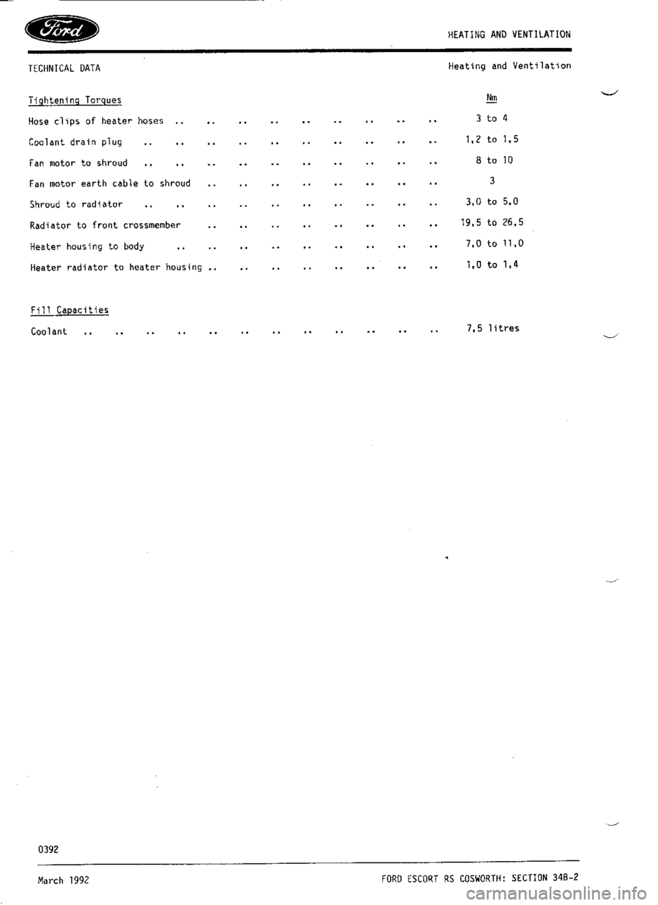 FORD ESCORT RS COSWORTH 1994 1.G Workshop Manual 