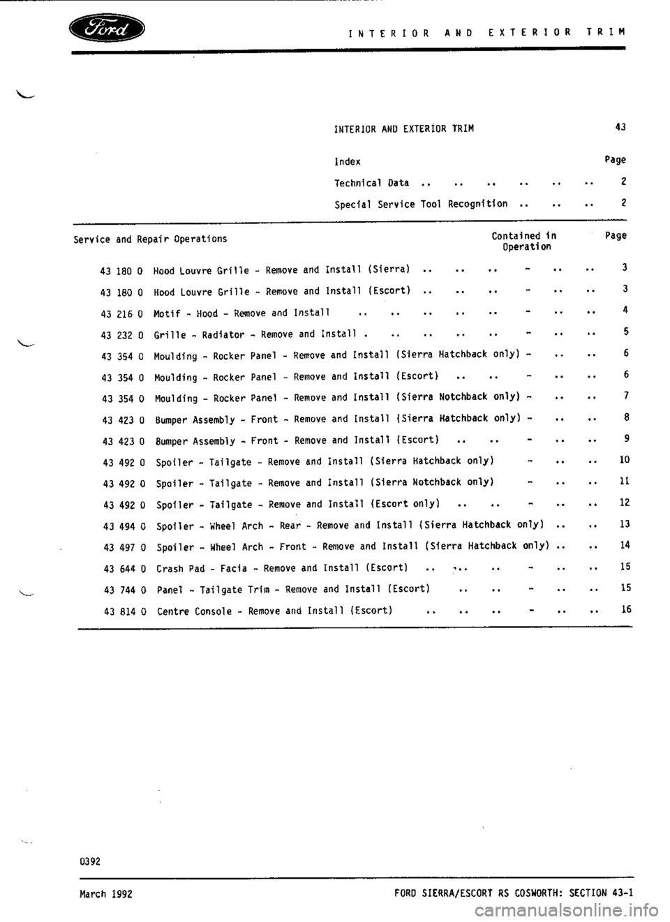 FORD SIERRA RS COSWORTH 1987 1.G Workshop Manual 