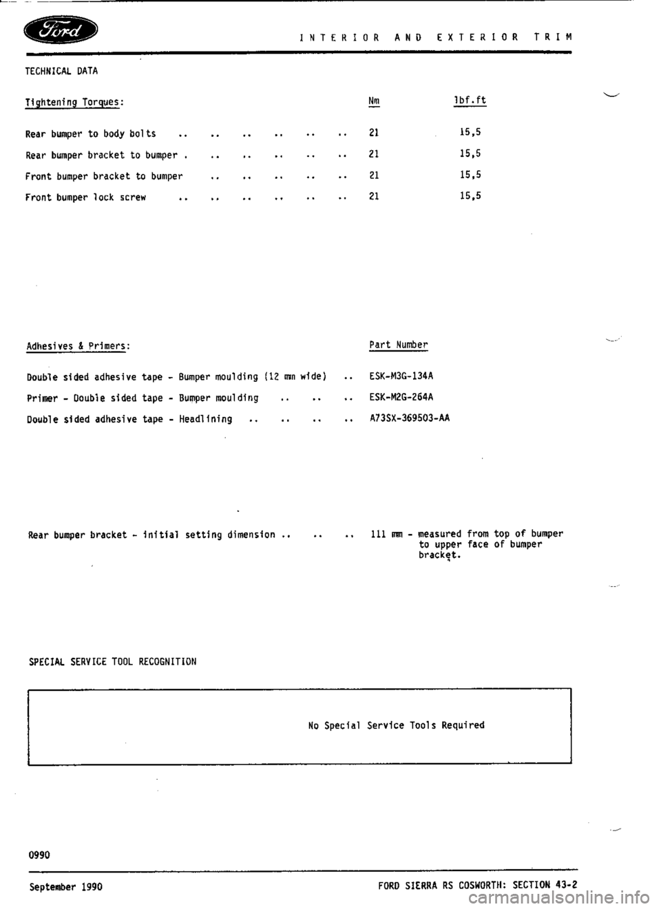 FORD SIERRA RS COSWORTH 1987 1.G Workshop Manual 
