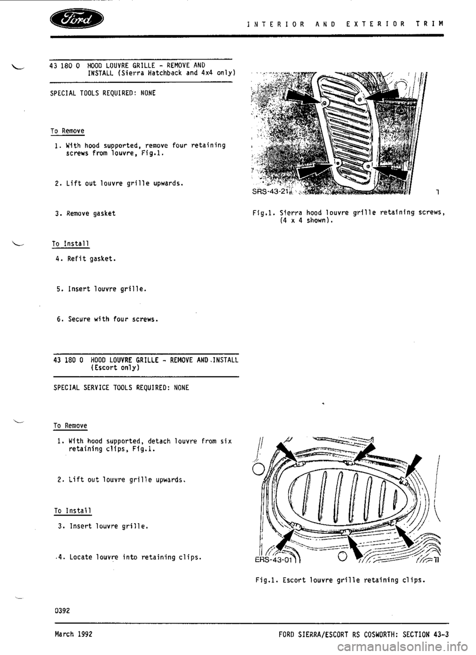 FORD SIERRA RS COSWORTH 1987 1.G Workshop Manual 