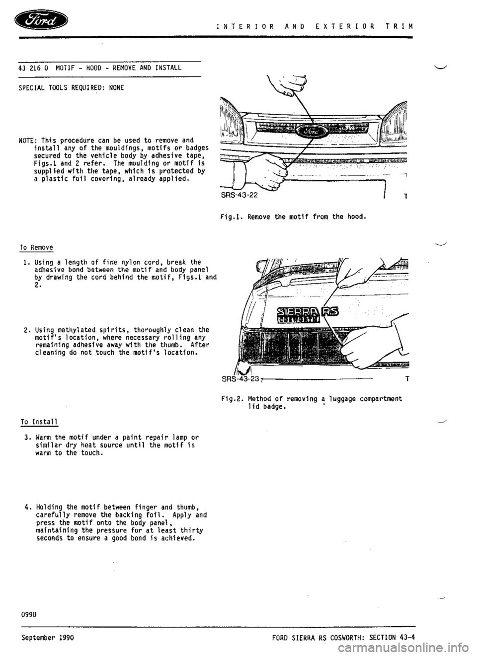 FORD SIERRA RS COSWORTH 1987 1.G Workshop Manual 