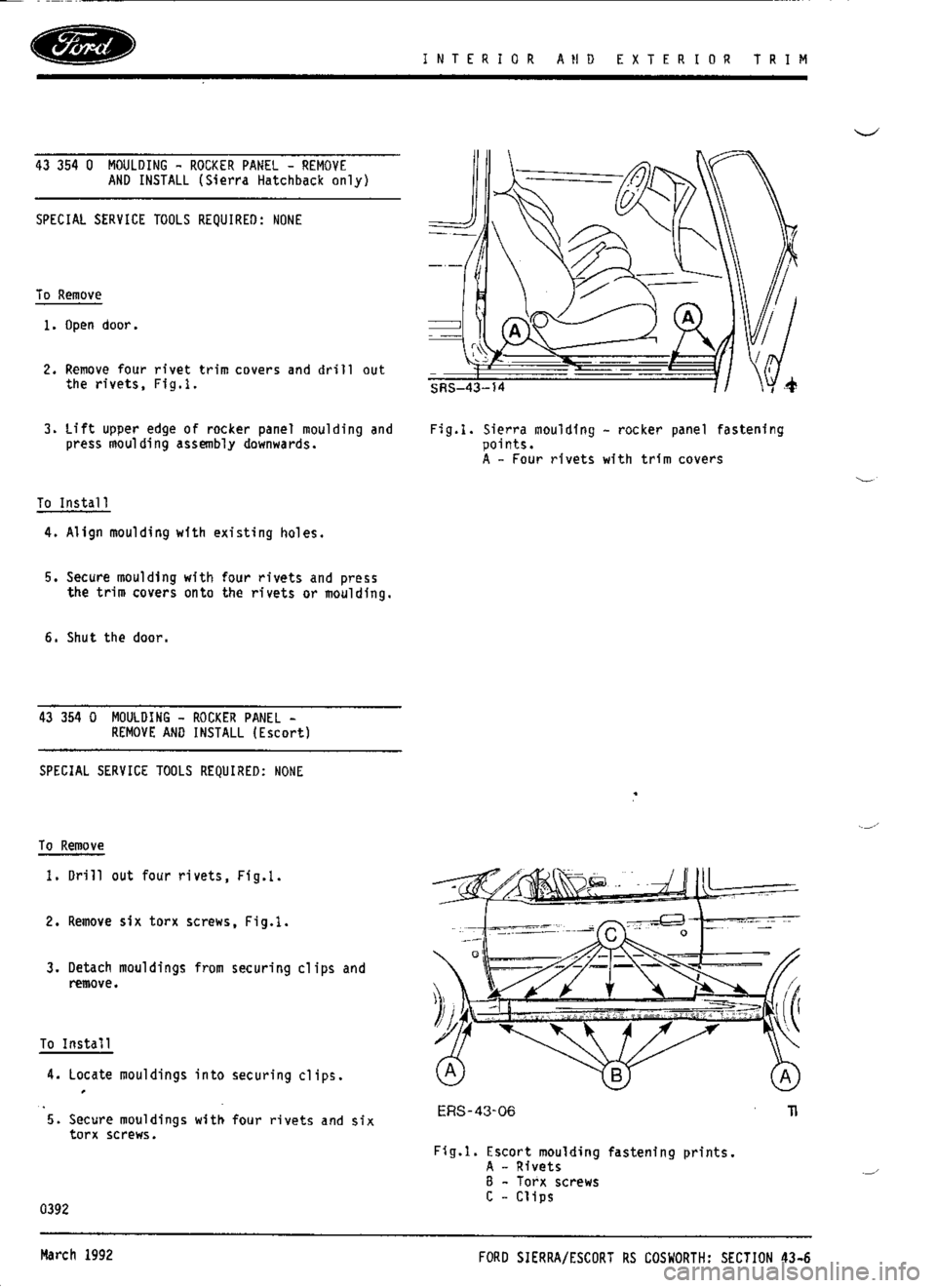 FORD SIERRA RS COSWORTH 1987 1.G Workshop Manual 