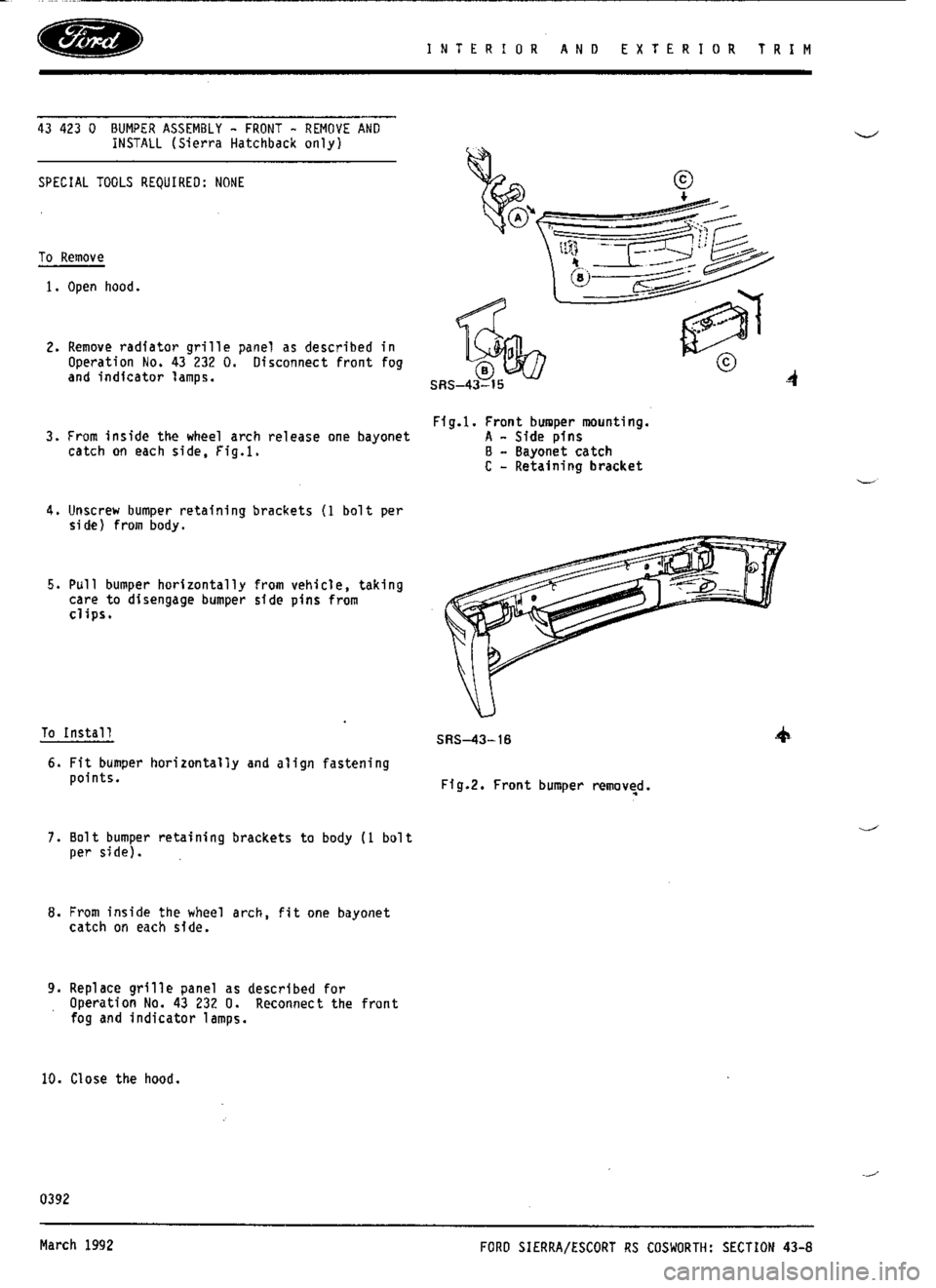 FORD SIERRA RS COSWORTH 1991 1.G Workshop Manual 