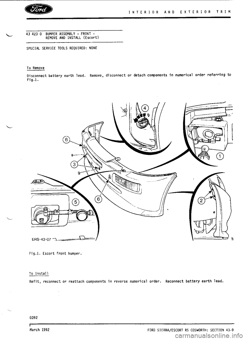 FORD SIERRA RS COSWORTH 1991 1.G Workshop Manual 