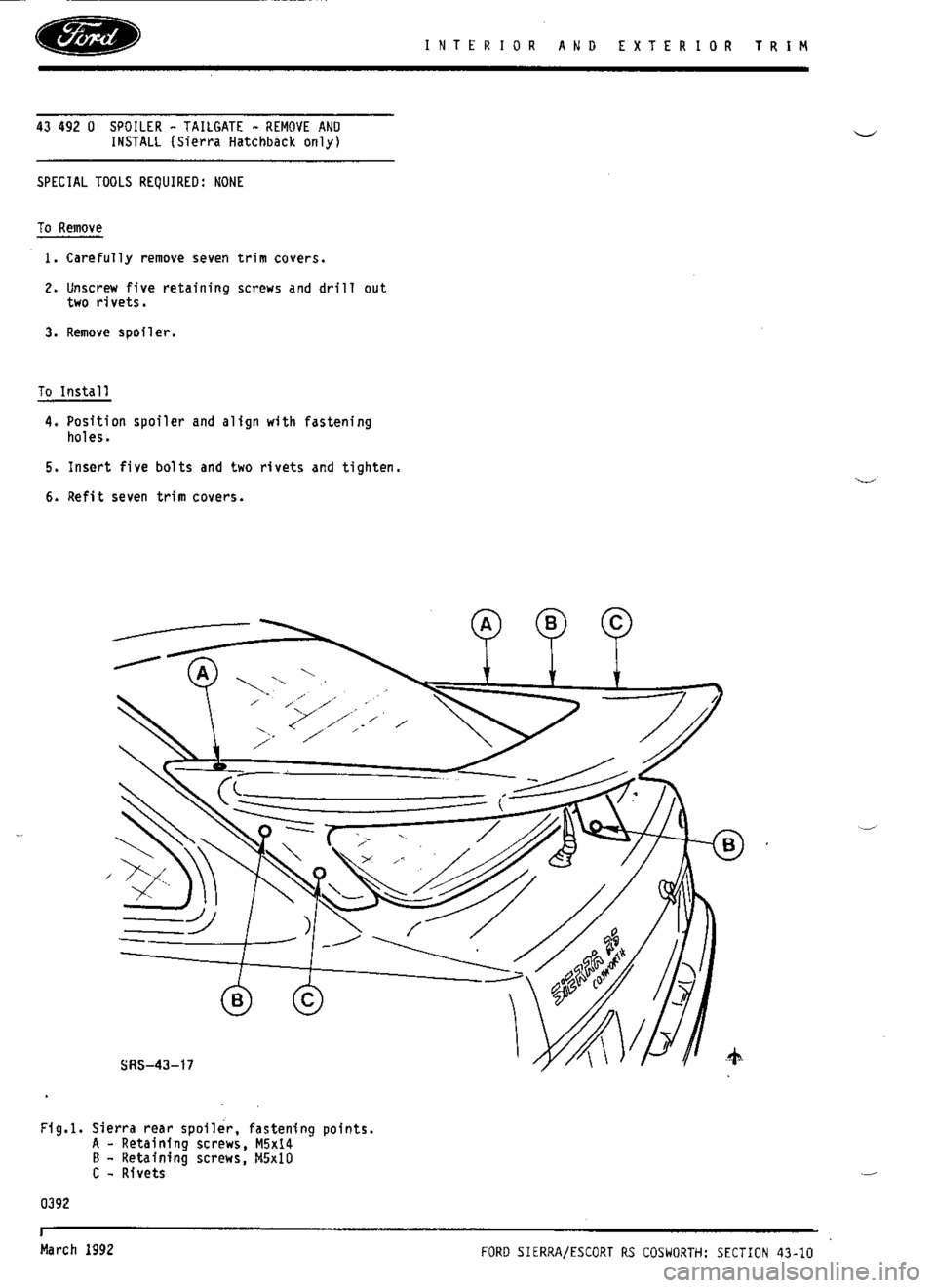 FORD SIERRA RS COSWORTH 1991 1.G Workshop Manual 