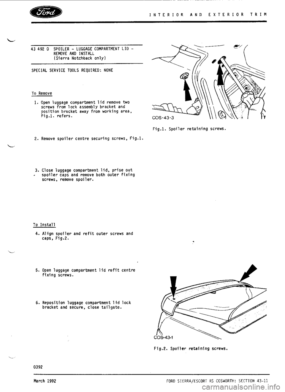 FORD SIERRA RS COSWORTH 1991 1.G Workshop Manual 