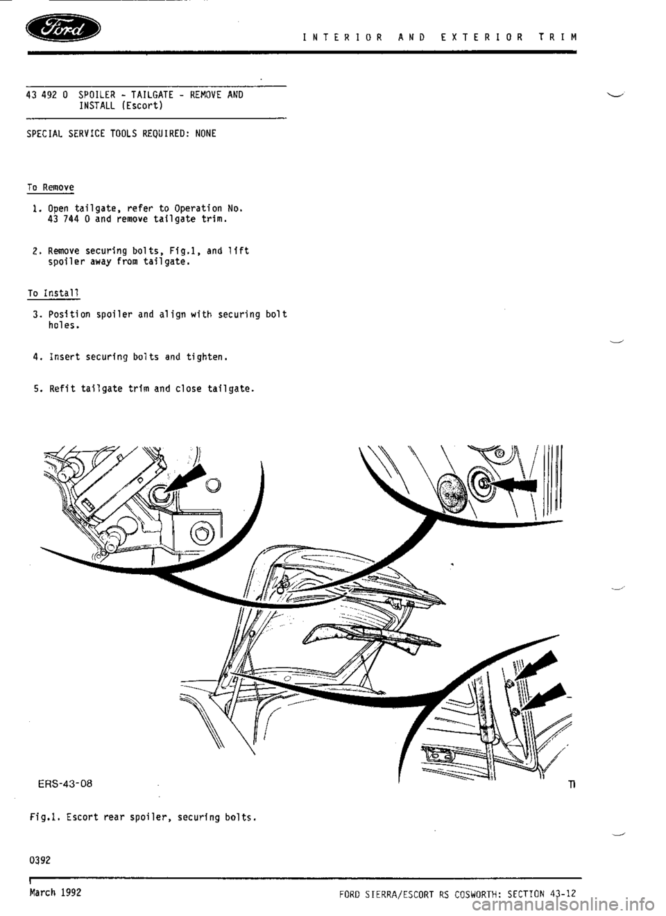 FORD SIERRA RS COSWORTH 1991 1.G Workshop Manual 
