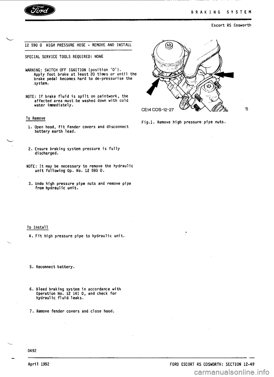 FORD SIERRA RS COSWORTH 1987 1.G Workshop Manual 