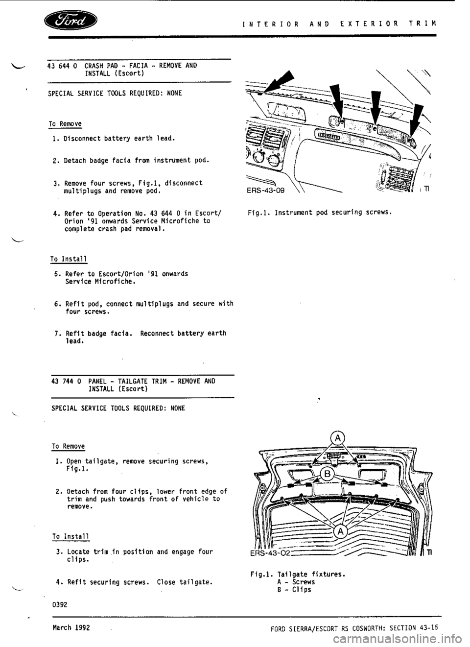 FORD SIERRA RS COSWORTH 1991 1.G Workshop Manual 