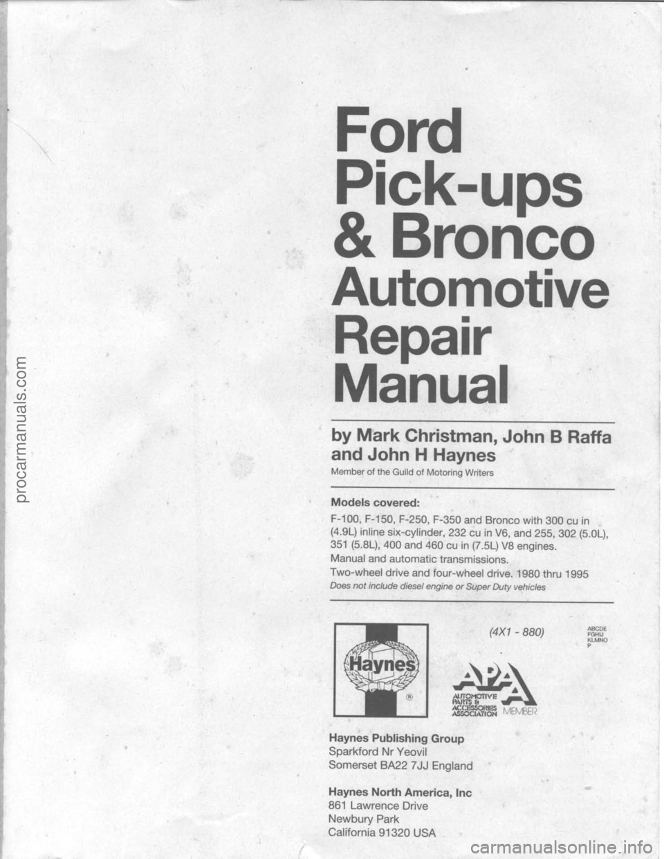 FORD BRONCO 1980  Service Repair Manual procarmanuals.com  