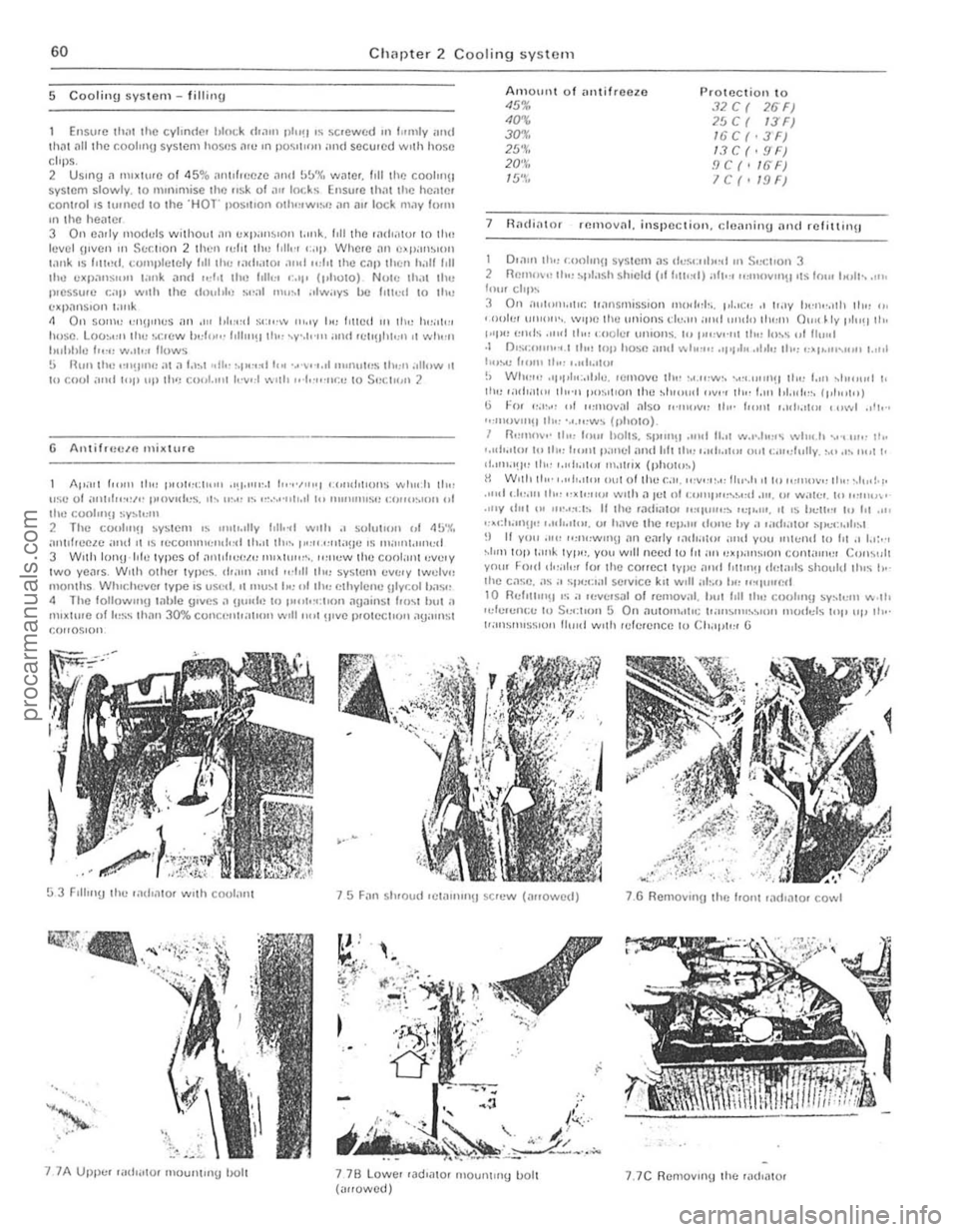 FORD CAPRI 1974  Workshop Manual .to. 
60 C hapter 2 Cooling system 
5 Cooling system -fillinu 
Ensure 111m the cylinder hlot.k  d,1111 pi,,!! IS SCfCWCU " rumly wl(1 th .. , tlilihe coolllU system h(')s'~s .1!tl1n POSl t