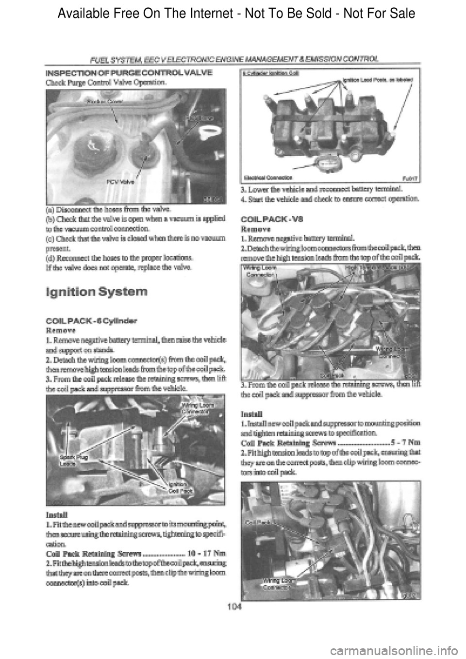 FORD FALCON 1998  Workshop Manual  Available Free On The Internet - Not To Be Sold - Not For Sale    