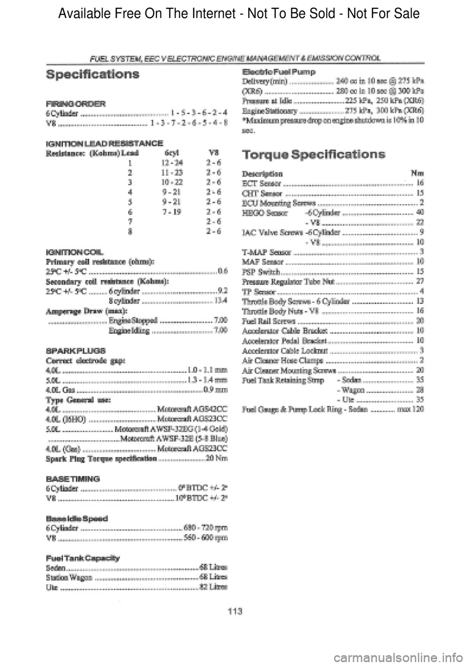 FORD FALCON 1998  Workshop Manual  Available Free On The Internet - Not To Be Sold - Not For Sale    