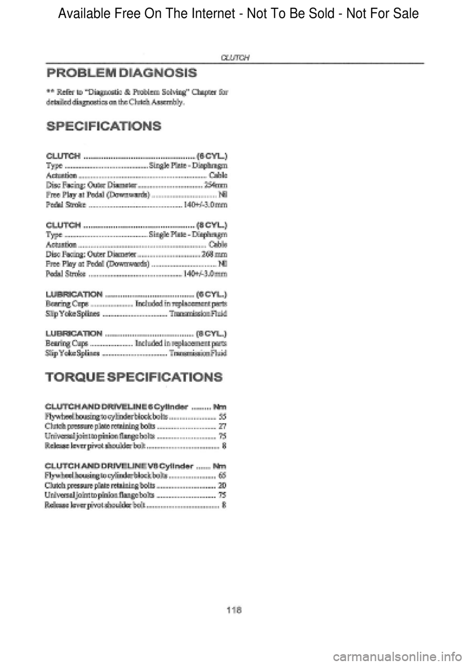 FORD FALCON 1998  Workshop Manual  Available Free On The Internet - Not To Be Sold - Not For Sale    