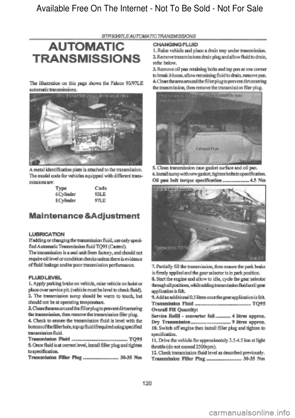 FORD FALCON 1998  Workshop Manual  Available Free On The Internet - Not To Be Sold - Not For Sale    